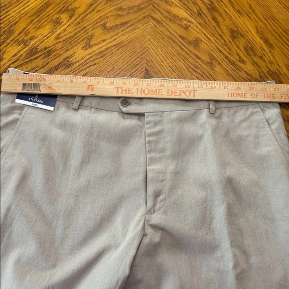 Stafford Linen Blend Pants Dress Mens Tan Slim Fit Straight Flat Front 40X32 - Picture 5 of 8